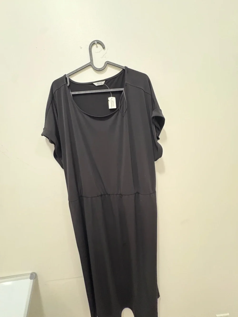 Penningtons Black Midi Dress Short Sleeve Elastic Waist Minimalist NWT - Picture 2 of 8